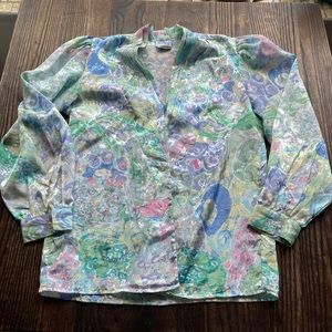 Vintage 80s pastel watercolor blouse